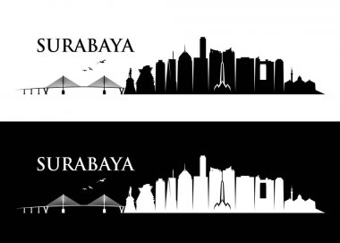 Silhouettes of architectural landmarks on skyline, Surabaya clipart