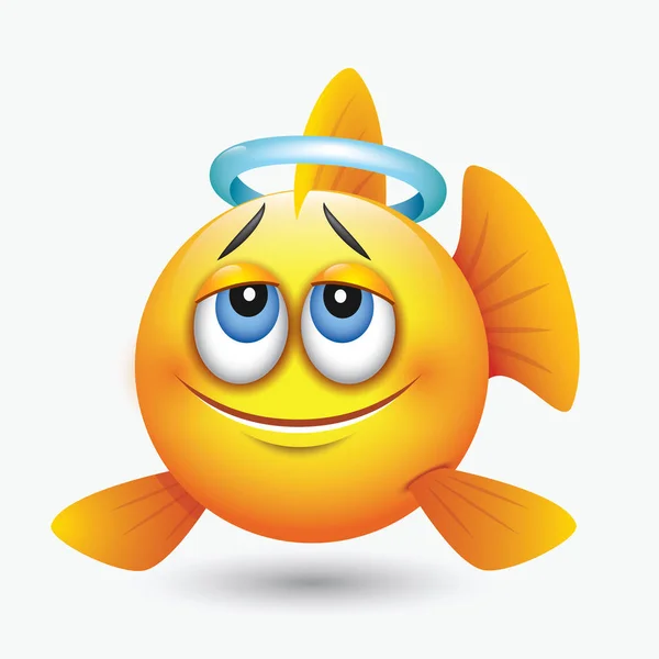 Emoticon Carino Immagine Pesce Giallo Con Diverse Espressioni — Vettoriale Stock