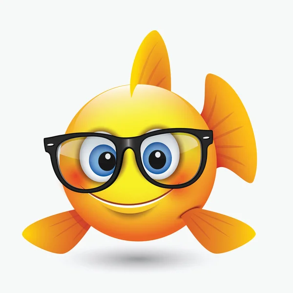 Emoticono Lindo Imagen Peces Amarillos Con Diferentes Expresiones — Vector de stock