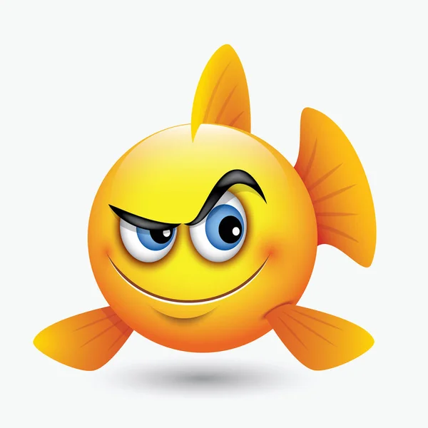 Emoticono Lindo Imagen Peces Amarillos Con Diferentes Expresiones — Vector de stock