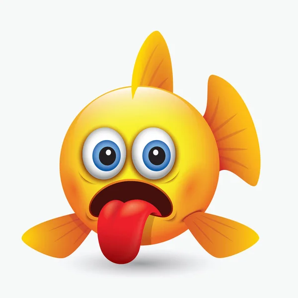 Emoticono Lindo Imagen Peces Amarillos Con Diferentes Expresiones — Vector de stock