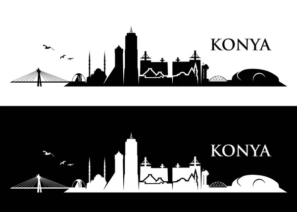 Silhouette Punti Riferimento Architettonici Sullo Skyline Konya — Vettoriale Stock