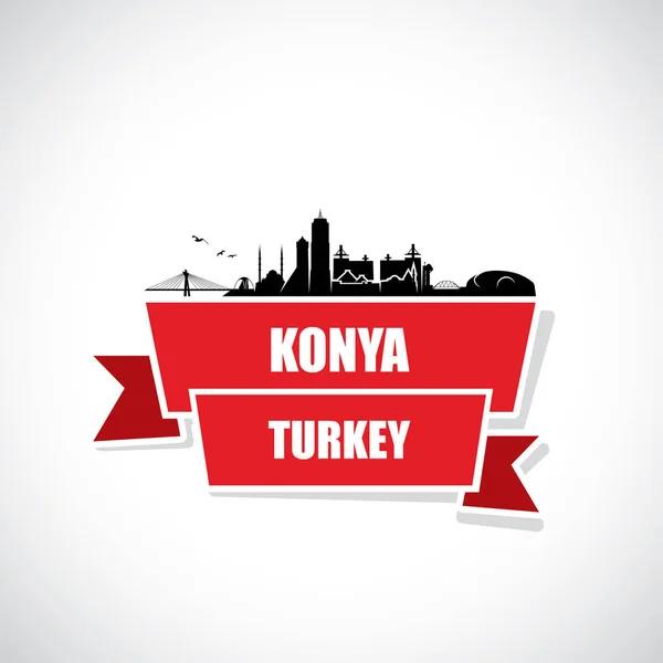 Siluetas Monumentos Arquitectónicos Skyline Konya Turquía — Vector de stock