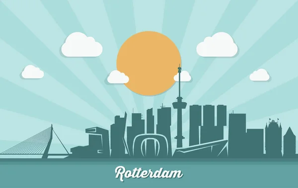 Silhouettes Monuments Architecturaux Sur Skyline Rotterdam — Image vectorielle