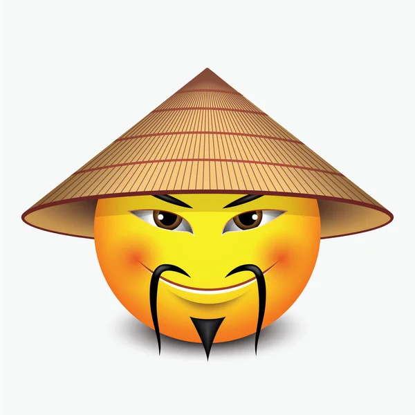 Niedliche Asiatische Emoticon Traditionellen Hut — Stockvektor