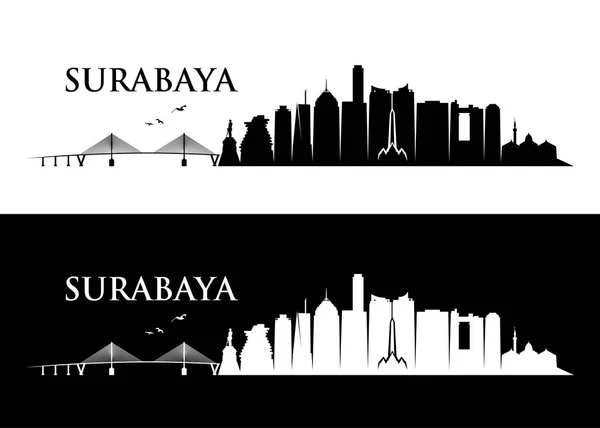 Silhouette Punti Riferimento Architettonici Sullo Skyline Surabaya — Vettoriale Stock