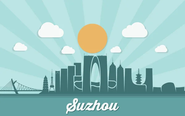 Silhouetten Architektonischer Wahrzeichen Der Skyline Von Suzhou — Stockvektor