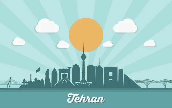 Силуети Архітектурних Пам Яток Горизонті Тегеран — стоковий вектор