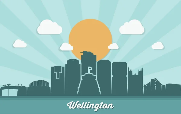 Sziluettek Építészeti Tereptárgyak Skyline Wellington — Stock Vector