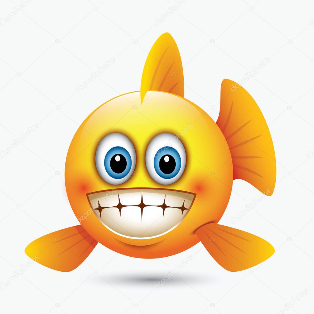 Cute emoticon in image of yellow fish with different expressions.