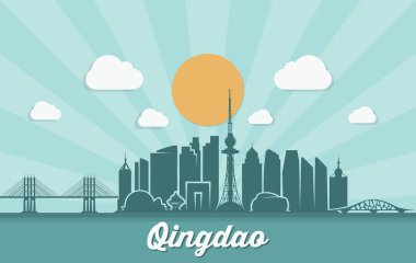 Qingdao manzarası - Chine - vektör çizim