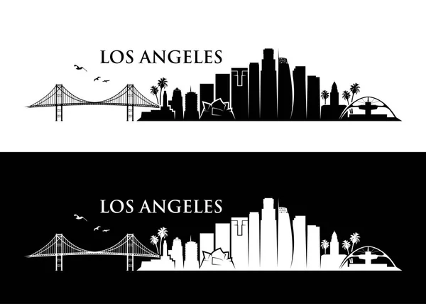Los Angeles City Backgrounds Day Night Buildings Bridge Trees — Stock Vector