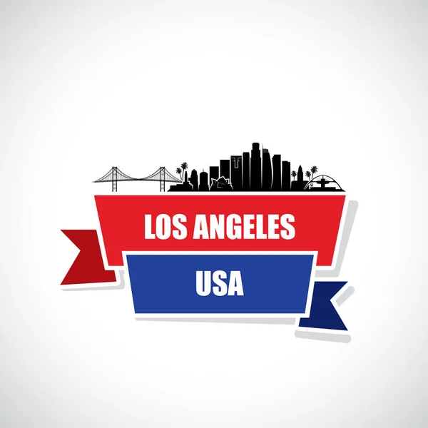 Los Angeles Arrière Plan Avec Bâtiments Pont Arbres Lettrage — Image vectorielle