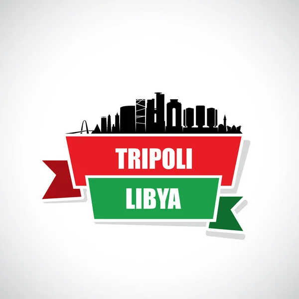 Tripoli City Bakgrunden Med Byggnader Bro Och Bokstäver Isolerad Vit — Stock vektor