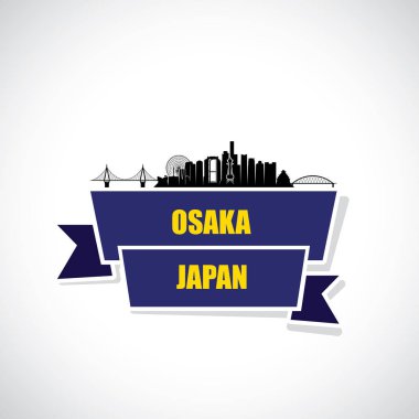 Osaka city arka plan binalar, köprü ve beyaz arka plan üzerinde izole yazı ile