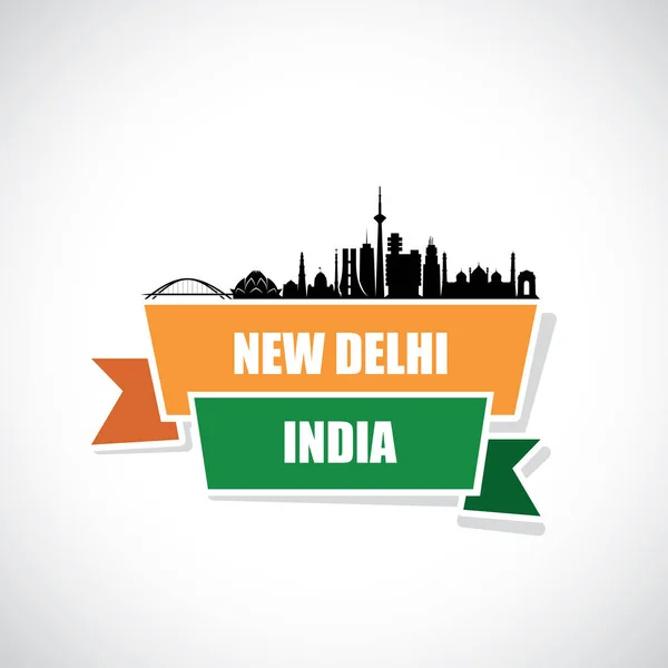 Tło Miasta New Delhi Budynków Most Literowanie Białym Tle — Wektor stockowy