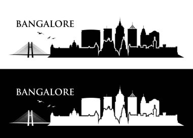 Bangalore şehri arka plan binalar, köprü ve beyaz arka plan üzerinde izole yazı ile