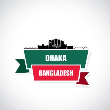 Dhaka şehir arka plan binalar, köprü ve beyaz arka plan üzerinde izole yazı ile