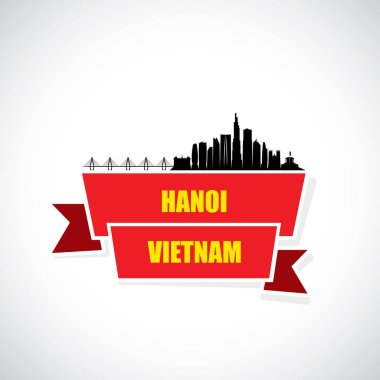 Hanoi şehir arka plan binalar, köprü ve beyaz arka plan üzerinde izole yazı ile