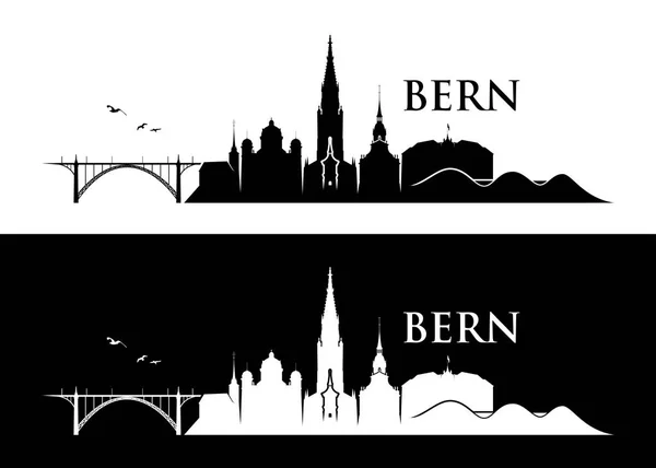 Bern City Bakgrunden Med Byggnader Bro Och Bokstäver Isolerad Vit — Stock vektor