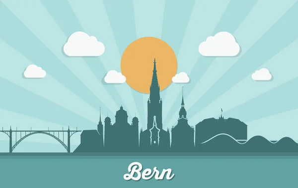 Bern City Background Buildings Bridge Lettering Isolated White Background — Stock Vector