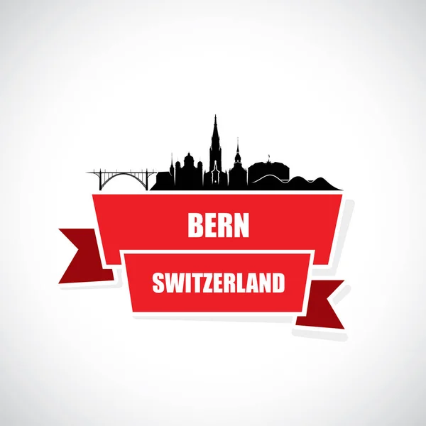 Bern City Background Buildings Bridge Lettering Isolated White Background — Stock Vector