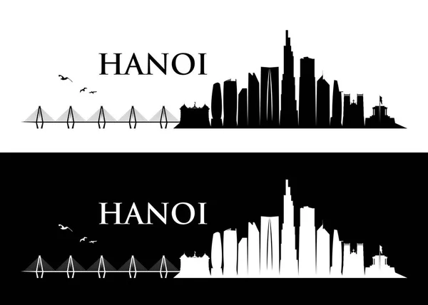 Hanoi City Bakgrunden Med Byggnader Bro Och Bokstäver Isolerad Vit — Stock vektor