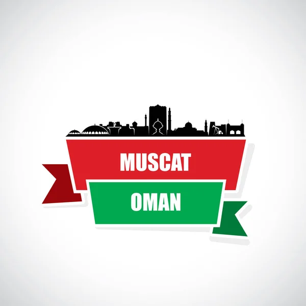 Sfondo Muscat Città Con Edifici Ponte Lettering Isolato Sfondo Bianco — Vettoriale Stock