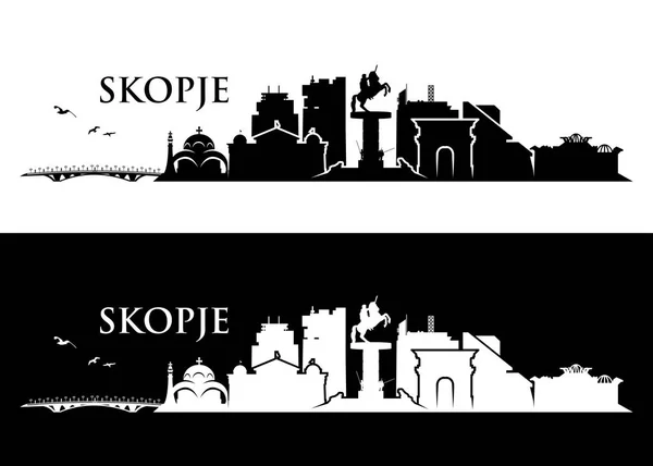 Skopjecity Città Sfondo Con Edifici Ponte Lettering Isolato Sfondo Bianco — Vettoriale Stock