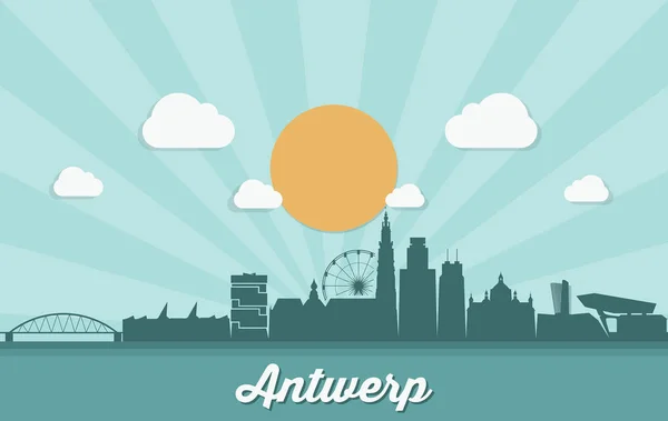 Silhouetten Van Architecturale Monumenten Van Skyline Antwerpen — Stockvector