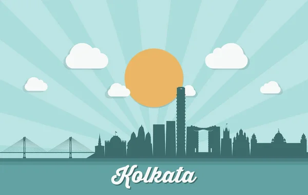Silhouetten Architektonischer Wahrzeichen Auf Der Skyline Kolkata — Stockvektor