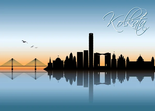 Siluetter Arkitektoniska Landmärken Skyline Kolkata — Stock vektor