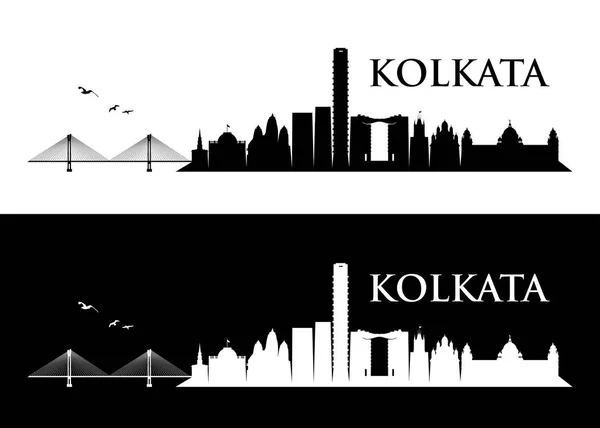 Silhouettes Monuments Architecturaux Sur Skyline Kolkata — Image vectorielle
