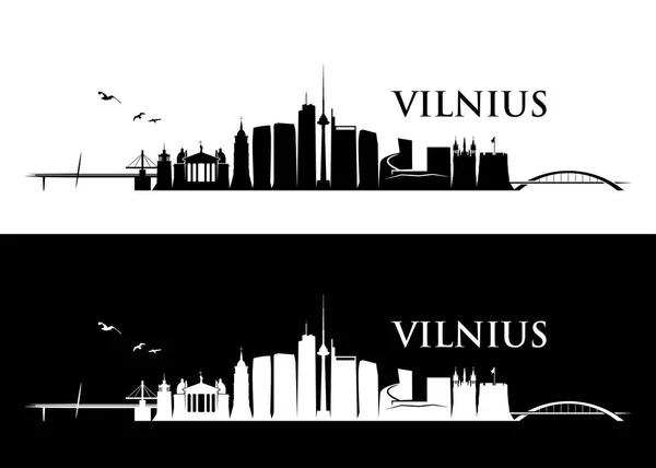 Silhouetten Van Architecturale Monumenten Van Skyline Vilnius — Stockvector