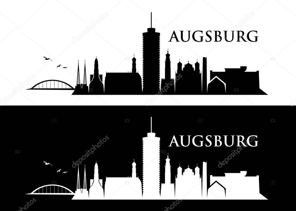Silhouettes of architectural landmarks on skyline, Augsburg