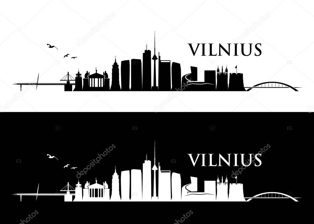 Silhouettes of architectural landmarks on skyline, Vilnius