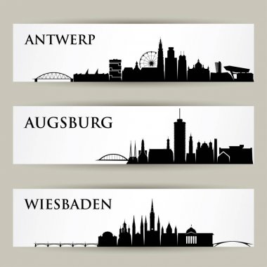 Şehir silueti, Antwerp, Augsburg ve Wiesbaden, illüstrasyon vektör