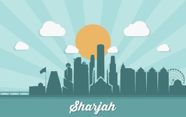 Sharjah manzarası, Suudi Arabistan, BAE, vektör çizim