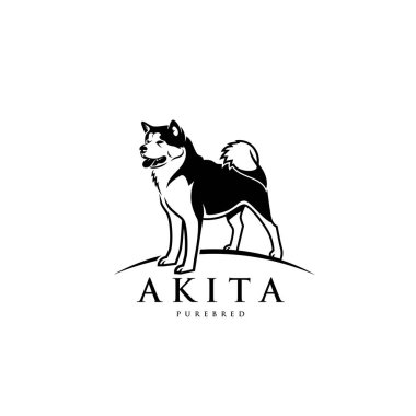 Beyaz arkaplanda harf izole edilmiş şık Akita Inu köpek simgesi