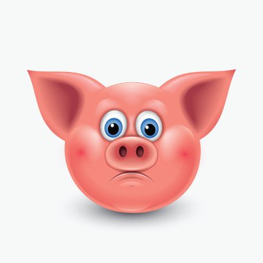 Beyaz arka planda izole edilmiş komik şaşkın domuz ifadesi