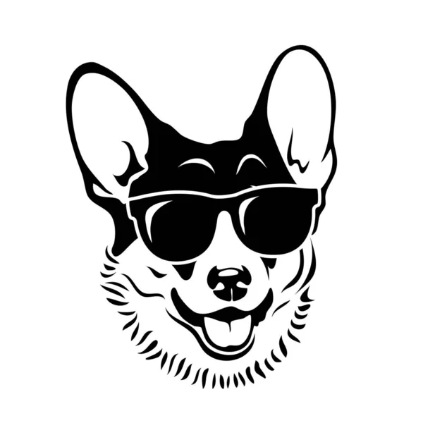 面白いコーギー犬のロゴでサングラスで隔離された白い背景 — ストックベクタ
