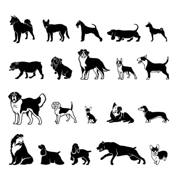 Set Various Purebred Dogs Icons Isolated White Background — Stock Vector
