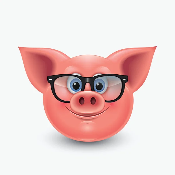 Cerdo Divertido Gafas Emoticono Aislado Sobre Fondo Blanco — Vector de stock
