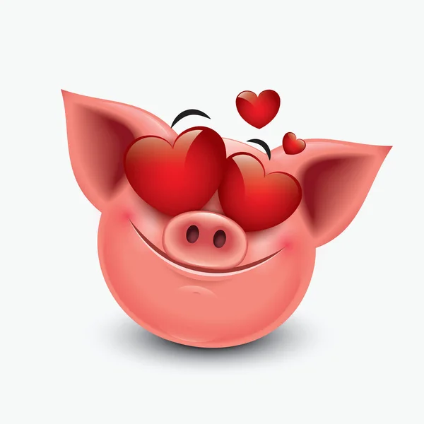 Lustiges Schwein Mit Herz Augen Emoticon Isoliert Auf Weißem Hintergrund — Stockvektor