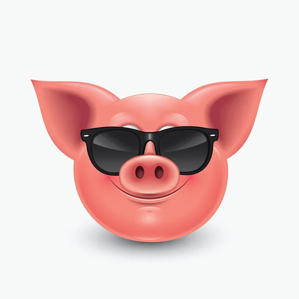 Divertido Cerdo Fresco Gafas Sol Emoticono Aislado Sobre Fondo Blanco — Vector de stock