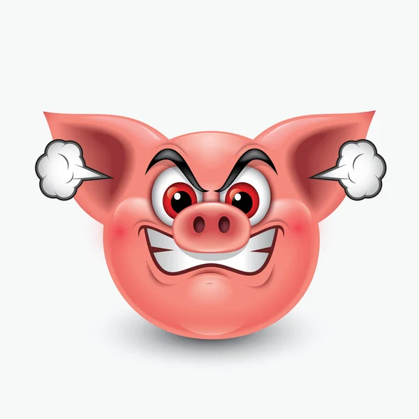 Lustig Wütendes Schwein Mit Roten Augen Emoticon Isoliert Auf Weißem — Stockvektor