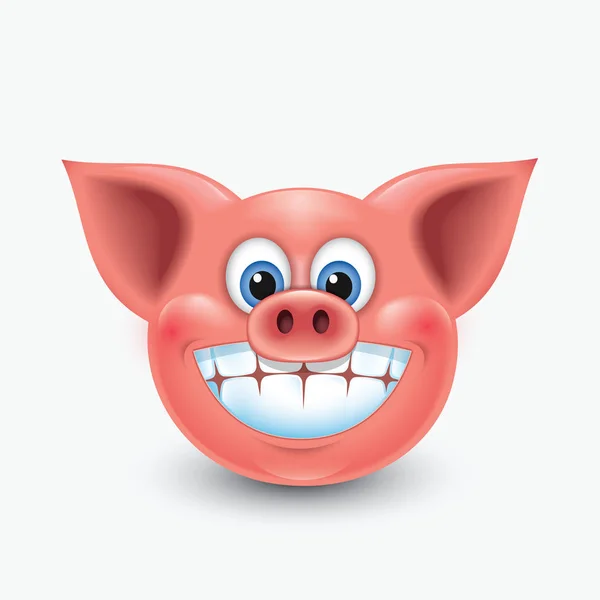 Cerdo Divertido Sonriendo Con Dientes Emoticono Aislado Sobre Fondo Blanco — Vector de stock