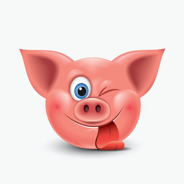 Lustiges Schwein Emoticon Mit Zunge Und Augenzwinkern Isoliert Auf Weißem — Stockvektor