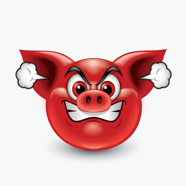 Lustig Rot Wütend Schwein Emoticon Isoliert Auf Weißem Hintergrund — Stockvektor