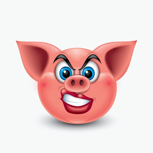 Lustig Wütend Dame Schwein Emoticon Isoliert Auf Weißem Hintergrund — Stockvektor